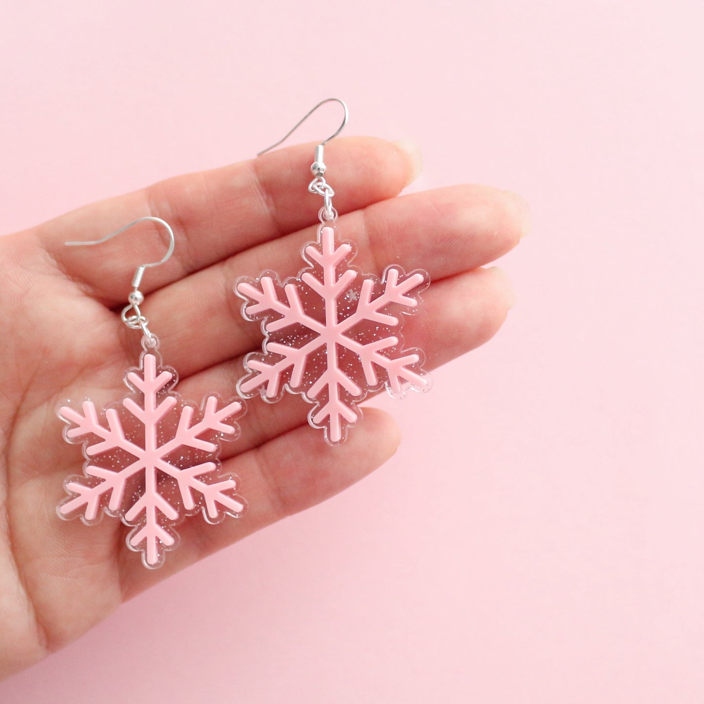 Pink glitter snowflakes